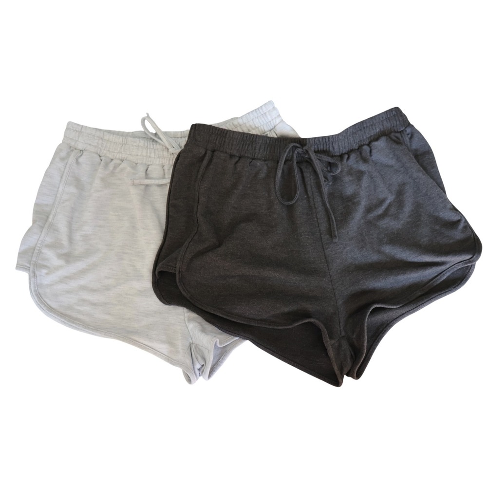 Lot of 2 Womens Lounge Shorts Charcoal & Heather Grey Athleisure Large Shorts